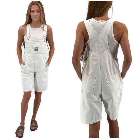 Vintage Pants - Vintage Y2K GAP Shortalls White Overalls Shorts 100% Cotton | Kids XL Women's XS